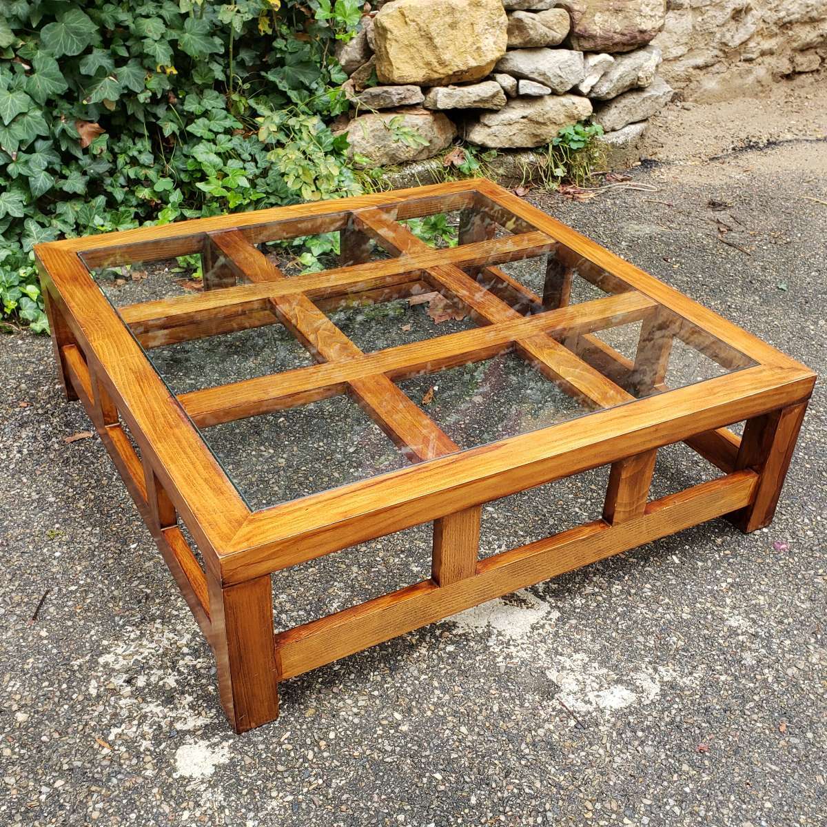 Table basse bois et verre