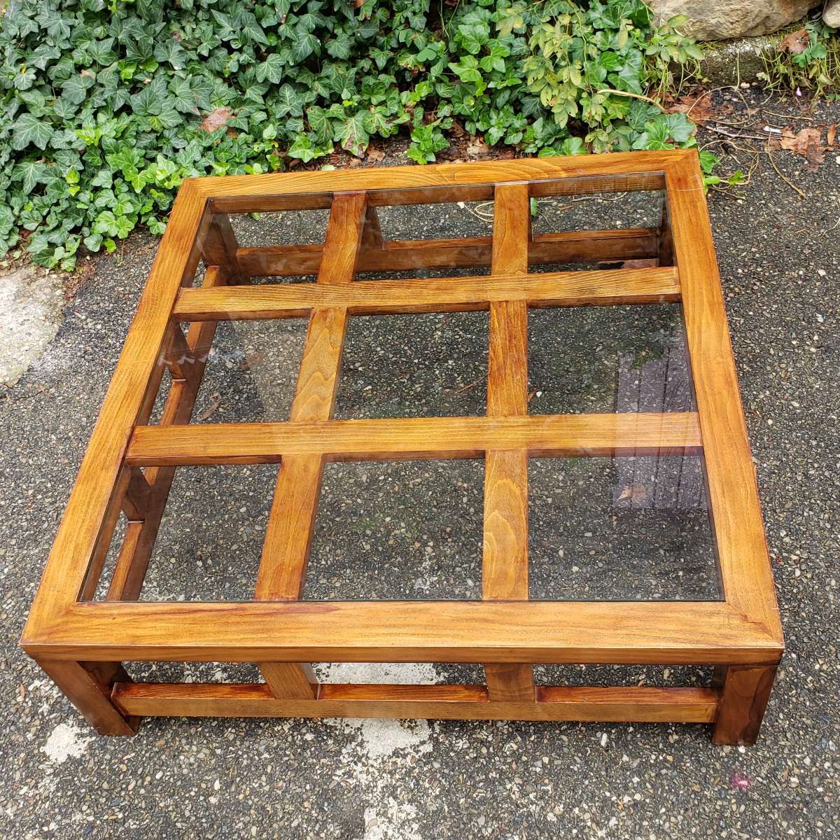 Table basse bois et verre