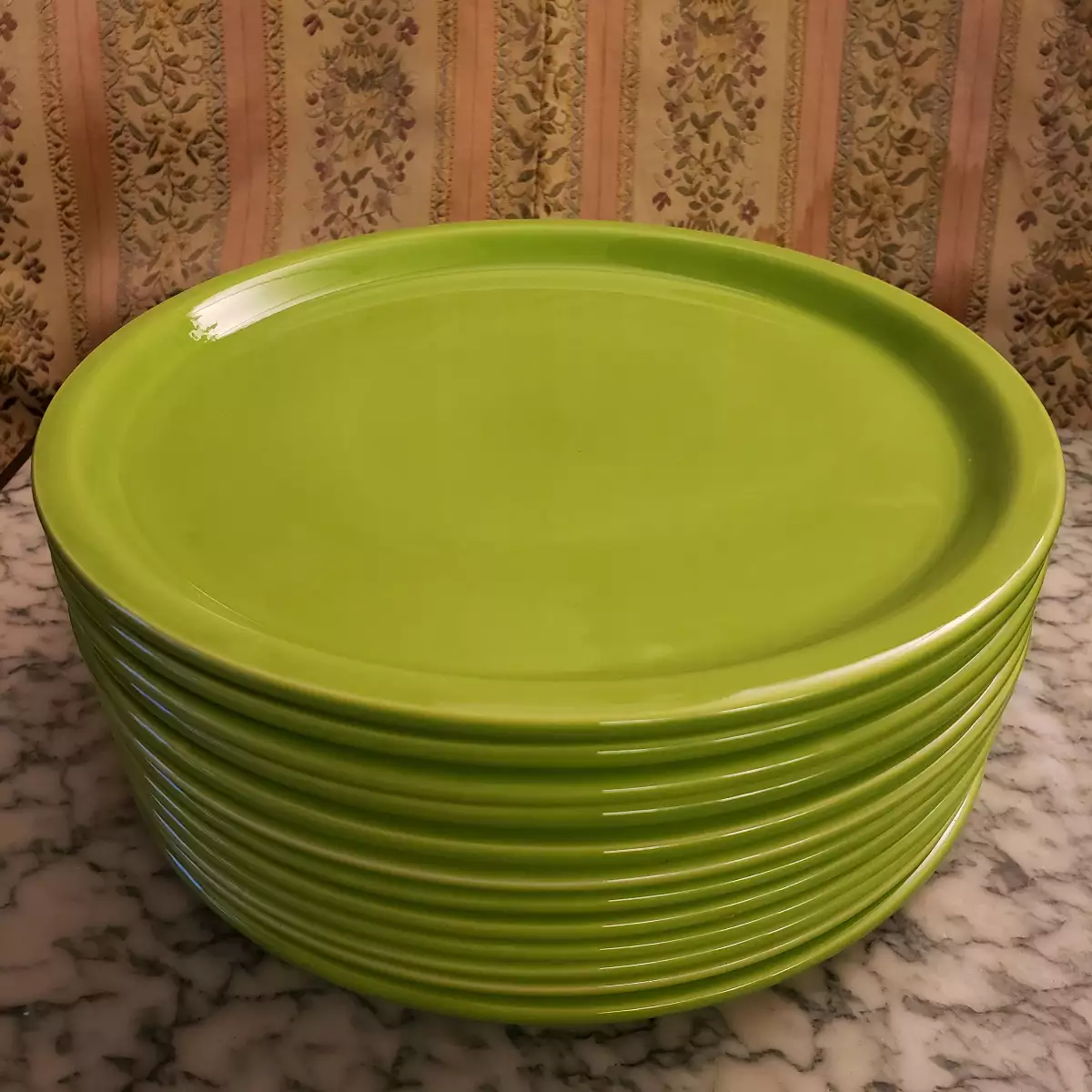 12 assiettes faïence Salins, couleur vert pomme