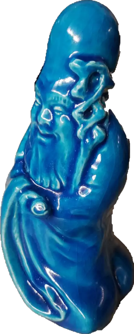Ancien bouddha chinois en porcelaine émaillée bleue
