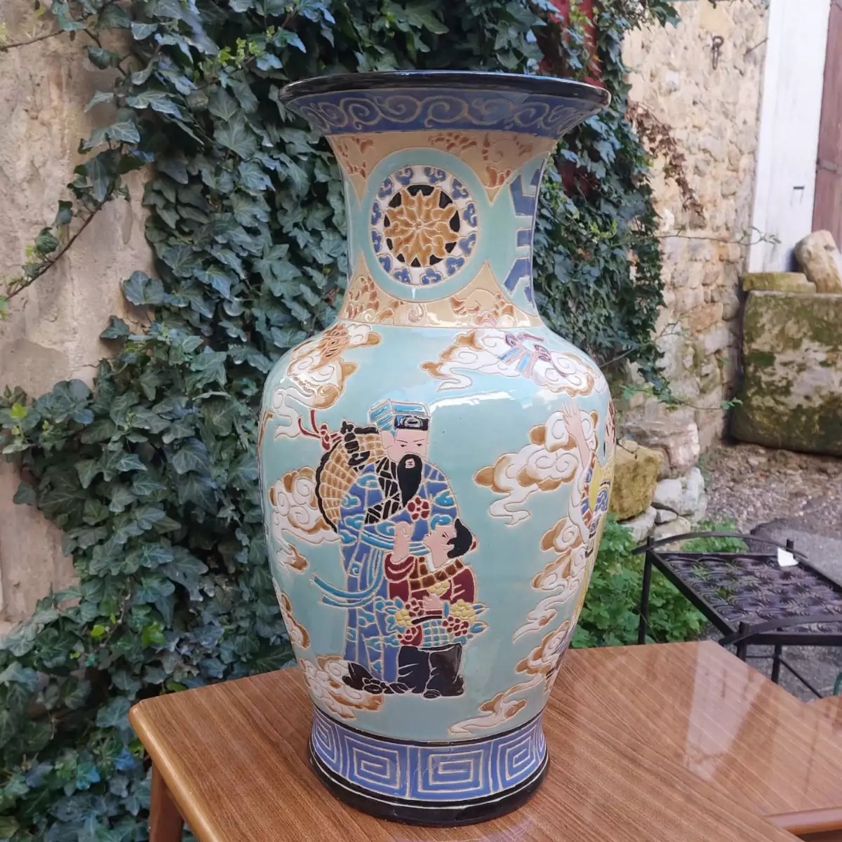 Grand vase céramique émaillée, cloisonnée