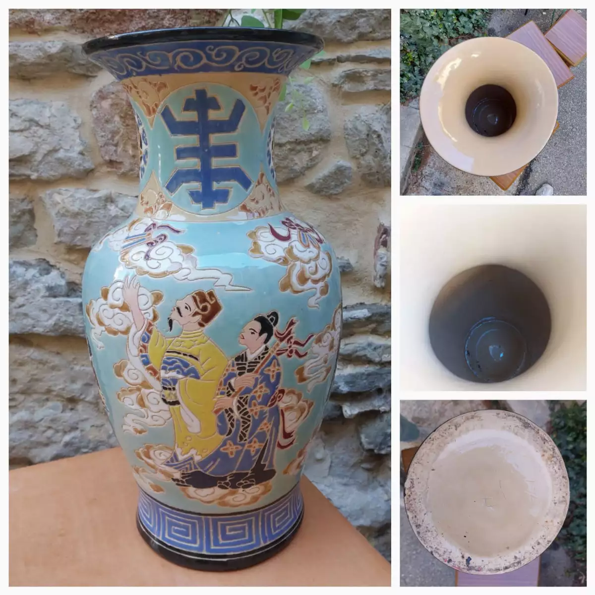 Grand vase céramique émaillée, cloisonnée