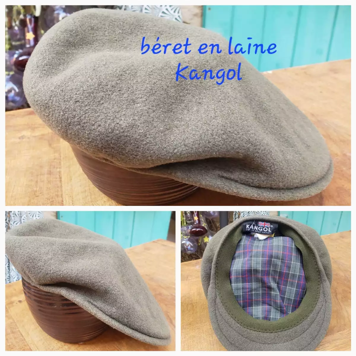 Béret en laine KANGOL vert kaki