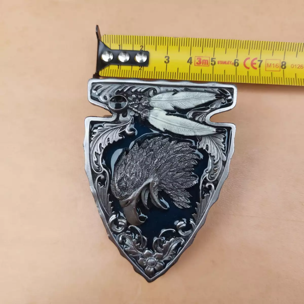 Boucle de ceinture SISKIYOU tête d'aigle en métal émaillé bleu