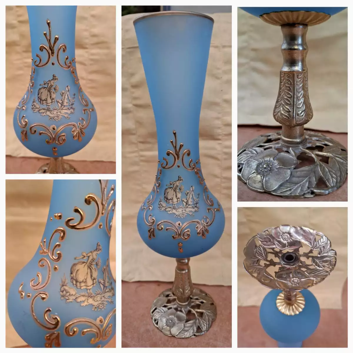 Vase sur pied en opaline bleu