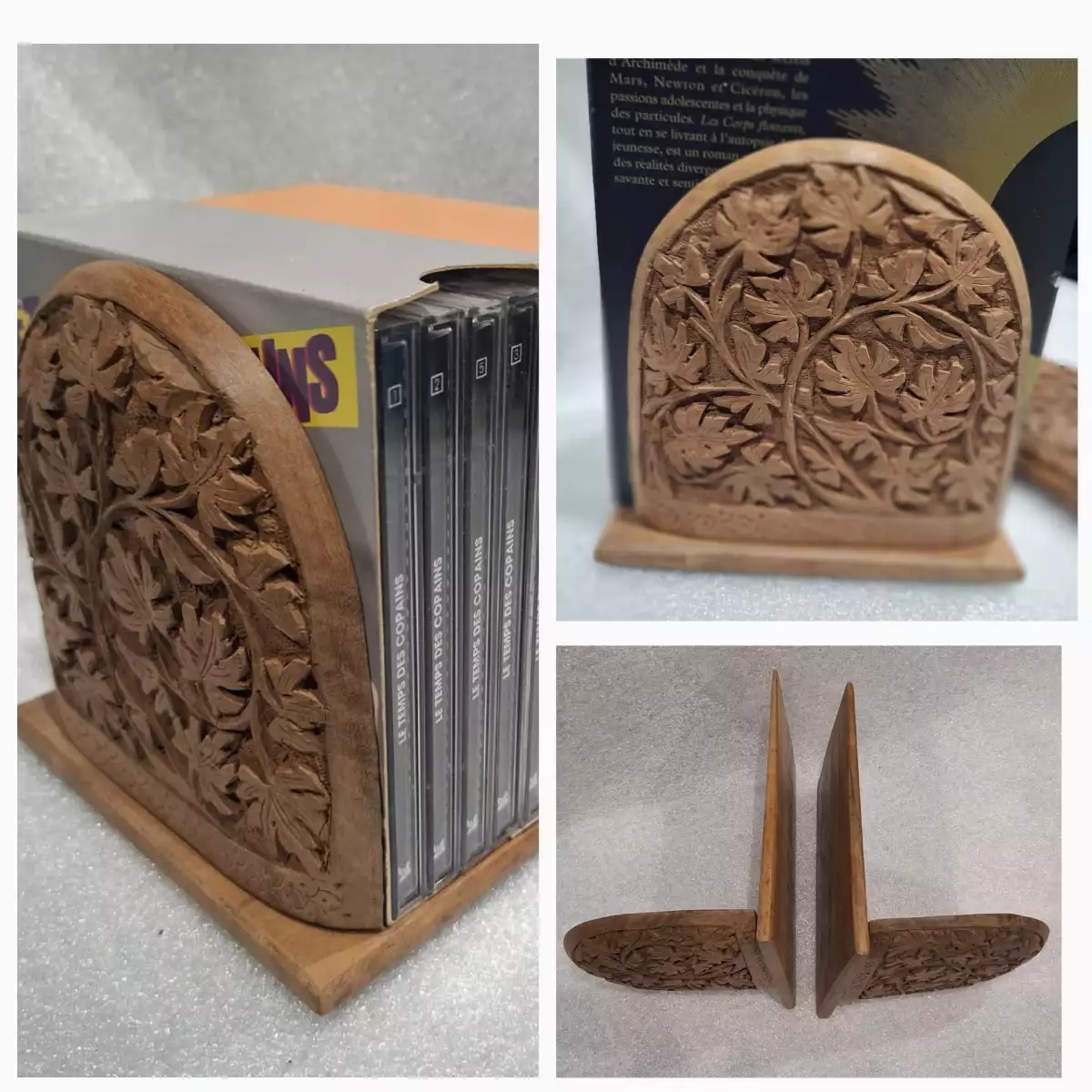 Serre-livres en bois sculpté