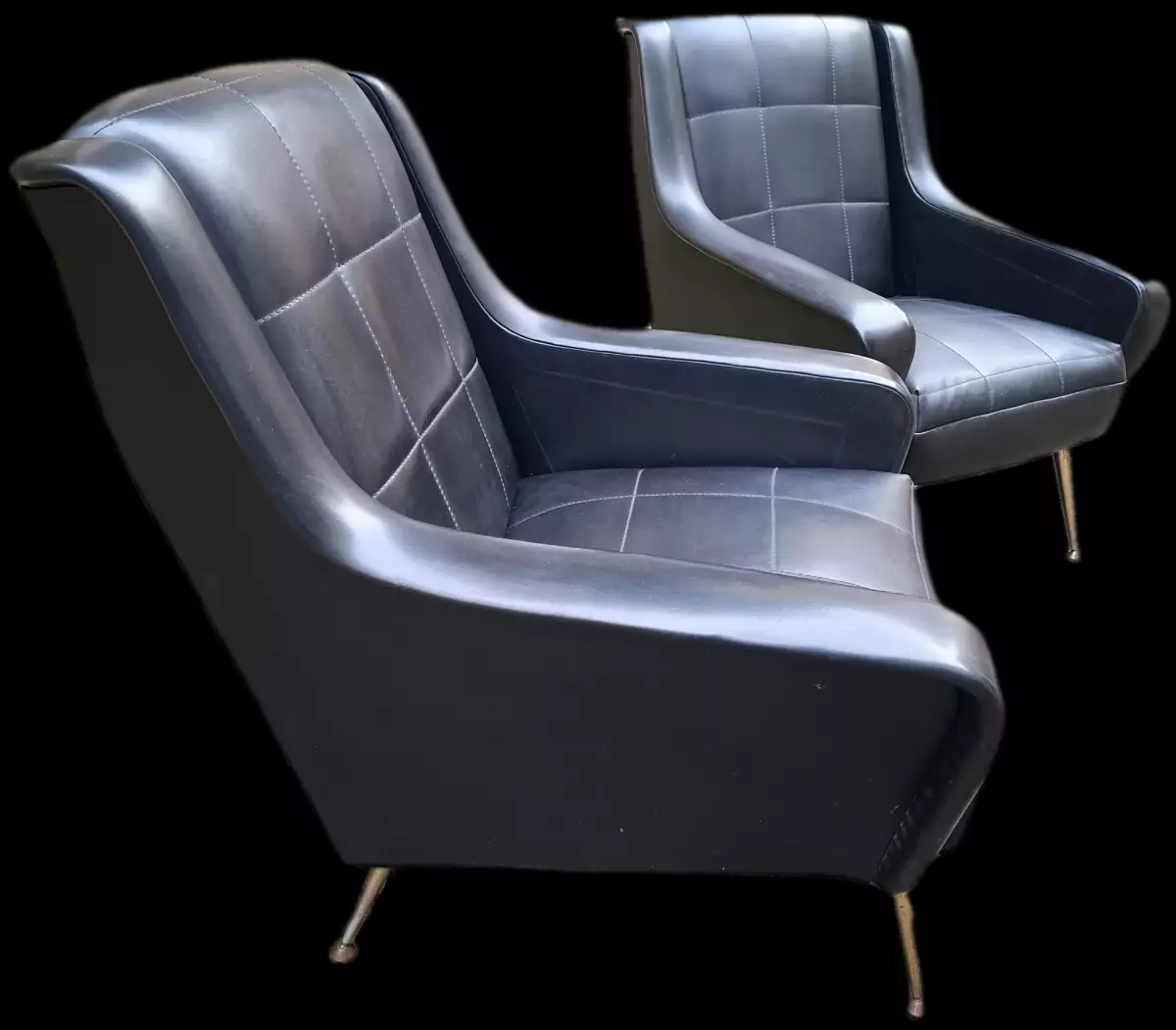 Lot 2 fauteuils noirs vintage, de style Erton Circa