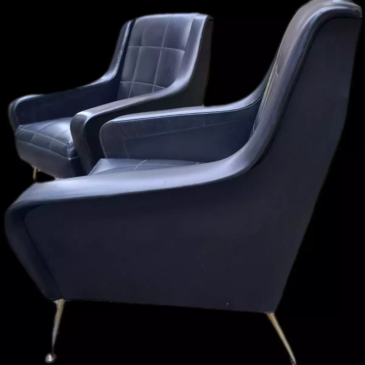 Lot 2 fauteuils noirs vintage, de style Erton Circa