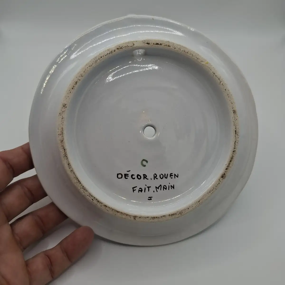 Bougeoir en faïence peinte à la main, décor Rouen