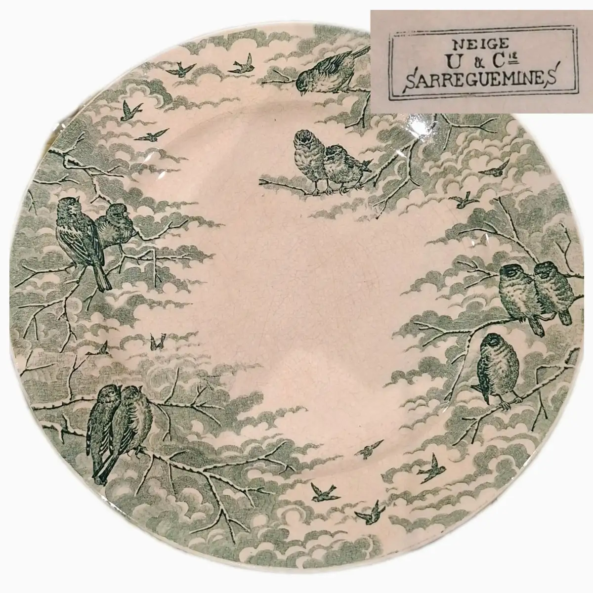 Service "Neige" U&C Sarreguemines, 6 plates, 6 creuses, soupière et ravier