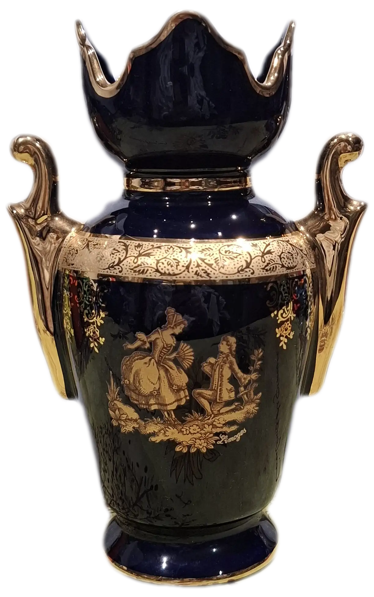 Petit vase en porcelaine bleu cobalt et doré or fin