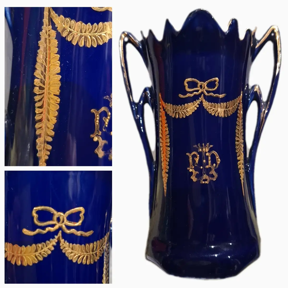 Duo de petits vase de mariés bleu de Sèvres