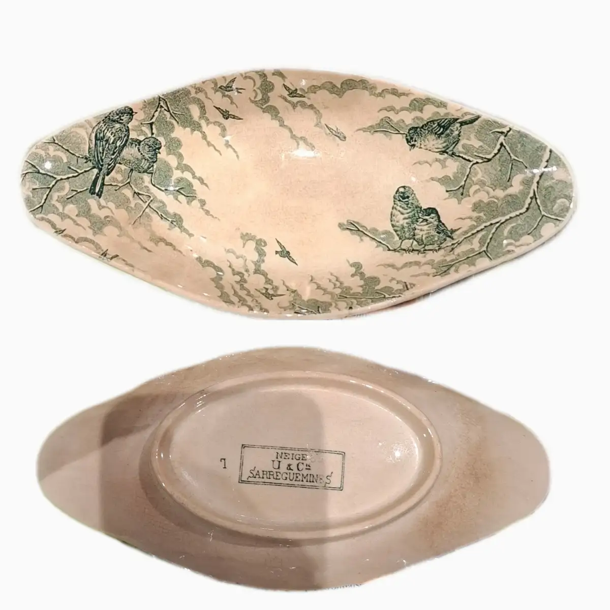 Service "Neige" U&C Sarreguemines, 6 plates, 6 creuses, soupière et ravier